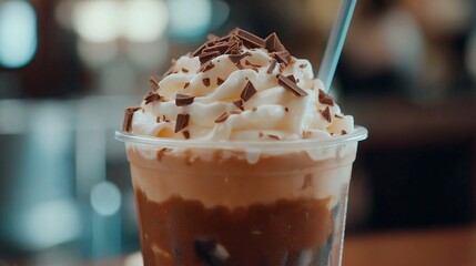 Wall Mural - glass with delicious coffee on table.