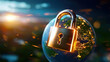 © KM.Photo - conceptual image of globe with digital lock overlay, symbolizing global security and protection. vibrant colors and glowing elements evoke sense of safety and innovation