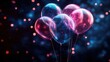 © Denis - Colorful balloons floating against a shimmering backdrop create a festive atmosphere perfect for celebrations and special events on a vibrant evening