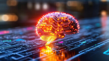 Aufkleber - digital representation of brain with glowing circuits symbolizes artificial intelligence and data processing. This captures fusion of technology and human cognition
