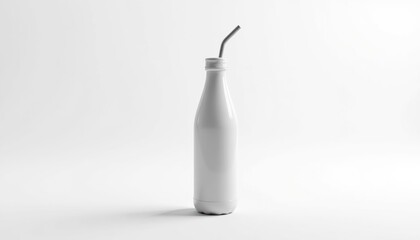 Aufkleber - Mockup of a bottle with a straw, standing upright, neutral lighting, no people, white background for simplicity