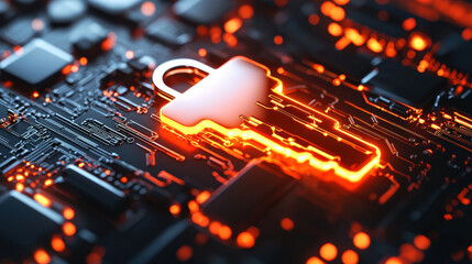 Fototapete - glowing key symbolizing digital security over circuit board background, representing technology and protection in digital age