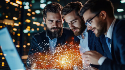 Aufkleber - Innovative professionals collaborating on AI research in modern workspace, showcasing technology and teamwork. Their focus on high tech solutions highlights future of innovation