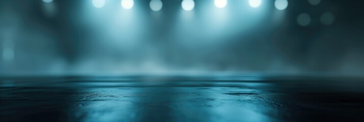Soft Blue Studio Design: Abstract Background with Empty Wall, Illuminated by Spotlight