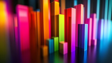 Leinwandbilder - A vibrant D bar graph illustrating financial growth, with colorful bars rising at varying heights against a sleek, dark background, symbolizing success and progress.