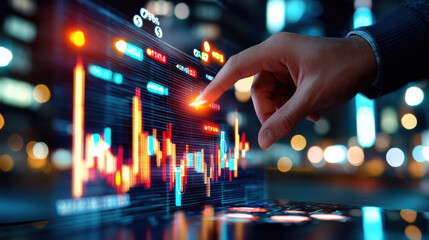 Leinwandbilder - person analyzing financial dashboard with colorful graphs and data, showcasing trends and statistics in modern urban setting