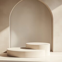 Wall Mural - Curved display platform within a minimalist interior setting illuminated by soft natural light