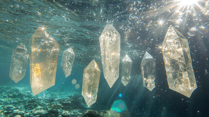 Wall Mural - Crystals floating in water create serene and magical atmosphere