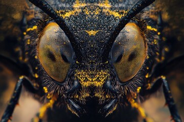 Macro Photography of a Wasp Face Revealing Intricate Details and Compound Eyes