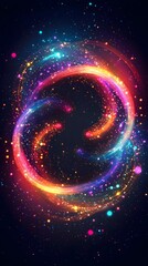 Canvas Print - colorful light swirls with stars on a black background