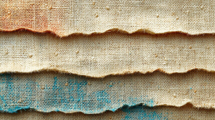 Poster - Textured linen fabric with colorful patterns and natural fibers. layers showcase rustic and organic feel, perfect for eco friendly design projects