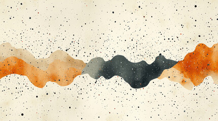 Fototapete - Abstract watercolor design with orange, gray, and beige waves, featuring scattered dots on light background, creating modern artistic feel