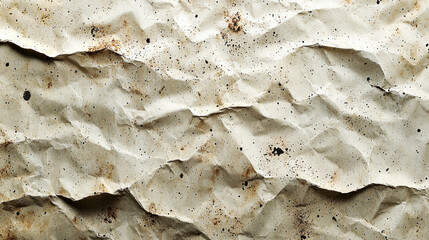 Poster - Crumpled textured paper with speckles and stains, ideal for backgrounds or crafts. This eco friendly material adds rustic touch to any project