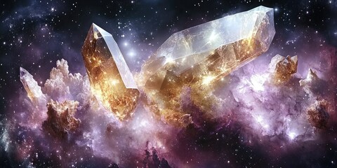 Wall Mural - Ethereal Crystal Formation Amidst Cosmic Nebula