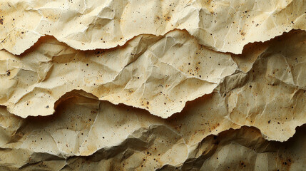 Fototapete - Crumpled textured paper with natural beige color and dark speckles, creating organic and rustic appearance. Ideal for backgrounds or artistic projects