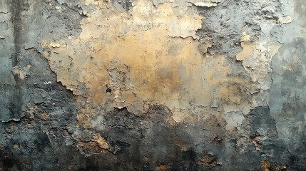 Poster - vintage grunge texture wall with peeling paint and weathered surfaces, showcasing blend of gray and gold tones, perfect for interior decoration or artistic backgrounds