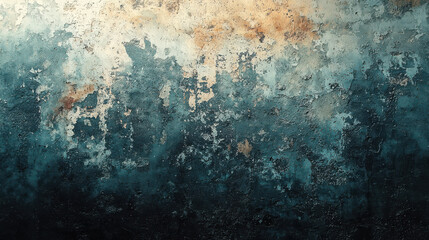 Poster - textured wall with vintage grunge appearance, featuring shades of blue, green, and rust. surface shows signs of wear and age, creating unique decorative element