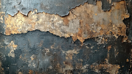 Poster - textured wall with vintage grunge patterns, showcasing peeling paint and rust. colors blend dark tones with warm metallic hues, creating rustic and aged appearance
