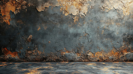 Poster - vintage grunge texture wall with peeling paint and rust colors, creating industrial feel. Perfect for interior decoration or artistic backgrounds