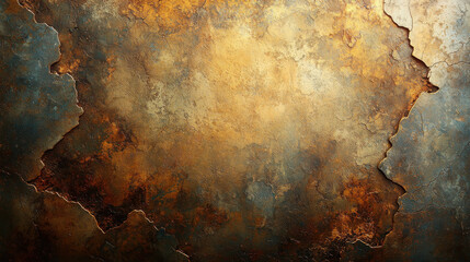 Poster - textured wall with vintage grunge patterns, featuring warm tones of gold, brown, and blue, creating aged and rustic appearance. Ideal for interior decoration