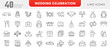 © RI Rafiq - Wedding Celebration line icon set. Containing calendar, confetti, decorations, present, fireworks, masks, balloons, cake, ticket, birthday, line icon set. Ui thin line icon pack.