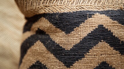 Poster - A close-up of woven fabric featuring a zigzag pattern in natural fibers.