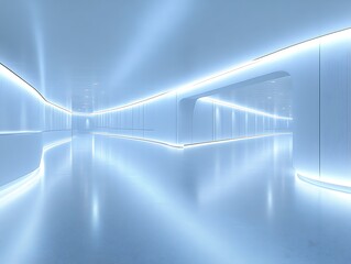 futuristic blue corridor with glowing lines.