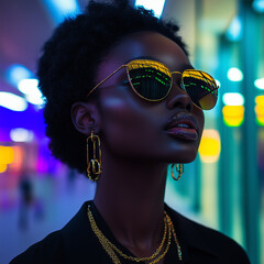 Wall Mural - black model with exclusive jewelery and cool sunglasses