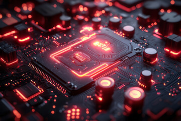 Aufkleber - Abstract technology background with circuit board patterns and a glowing futuristic interface,
