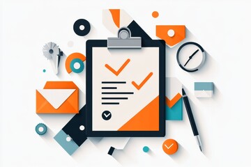 Poster - A flat design of a clipboard with a resume icon and a checkmark, set against a plain white background