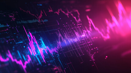 Leinwandbilder - A dynamic financial abstract background with flowing data streams, neon accents, and a holographic effect representing global trade and innovation.