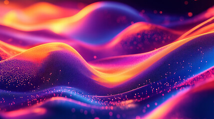 Fototapete - A dynamic financial abstract background with flowing data streams, neon accents, and a holographic effect representing global trade and innovation.
