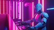© arri - A Robot DJ performs in a neonlit club