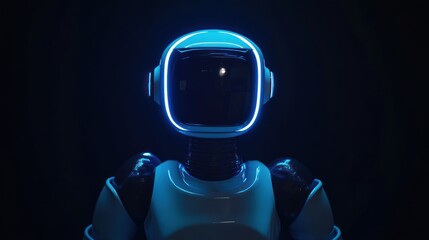 Poster - A futuristic robot with a glowing blue head, designed for visual appeal and technology themes.