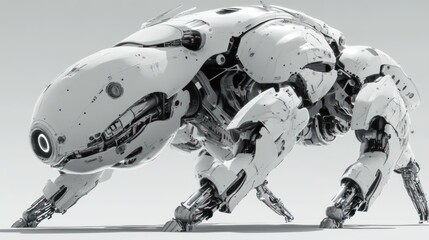 Aufkleber - A futuristic robotic creature with a sleek design and mechanical limbs.