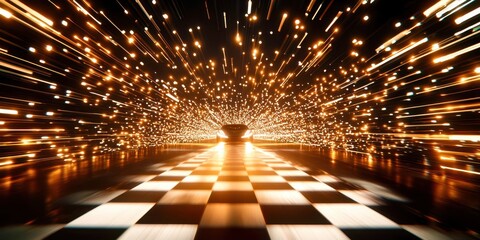 Wall Mural - checkered floor with a car in the middle