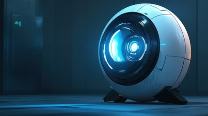 Poster - A futuristic robotic sphere with a glowing lens, suggesting advanced technology.