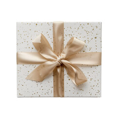 Wall Mural - White gift box with golden ribbon bow isolated on transparent or white background