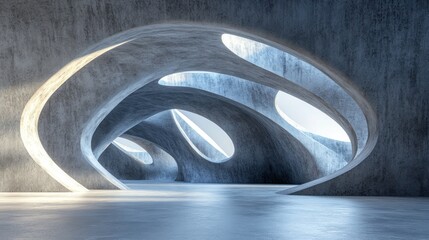 Poster - A futuristic, abstract architectural space with smooth curves and natural light.