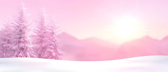 Sticker - A pink background with two trees and mountains