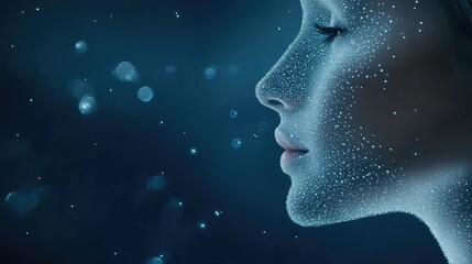 Wall Mural - abstract representation of a human profile using glowing lines and dots, symbolizing the concept of 