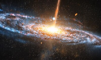 Wall Mural - A stunning cosmic scene showcasing a galaxy with vibrant colors and distant stars.