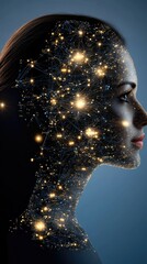 Wall Mural - abstract representation of a human profile using glowing lines and dots, symbolizing the concept of 