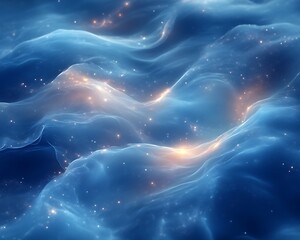 abstract blue wave with glowing particles.