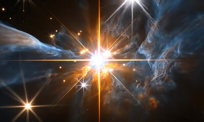 Wall Mural - A stunning cosmic image showcasing a bright star surrounded by colorful nebulae and stars.