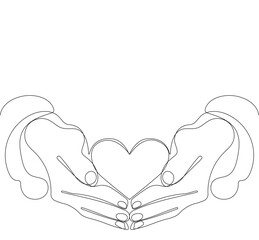 Wall Mural - Continuous one line drawing hand holding heart. Charity donation linear symbol. Vector isolated on white. Vector illustration