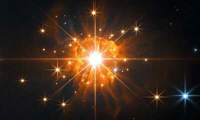 Wall Mural - A stunning cosmic view showcasing a bright star surrounded by a field of stars and nebulae.