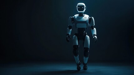 Aufkleber - A humanoid robot stands in a dark environment, showcasing advanced technology and design.