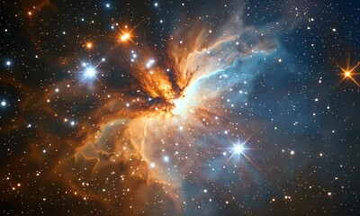 Wall Mural - A vivid cosmic scene showcasing nebulae and stars in vibrant colors.
