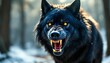 © Awan - Majestic Black Wolf in Winter Forest: A Portrait of Wild Power